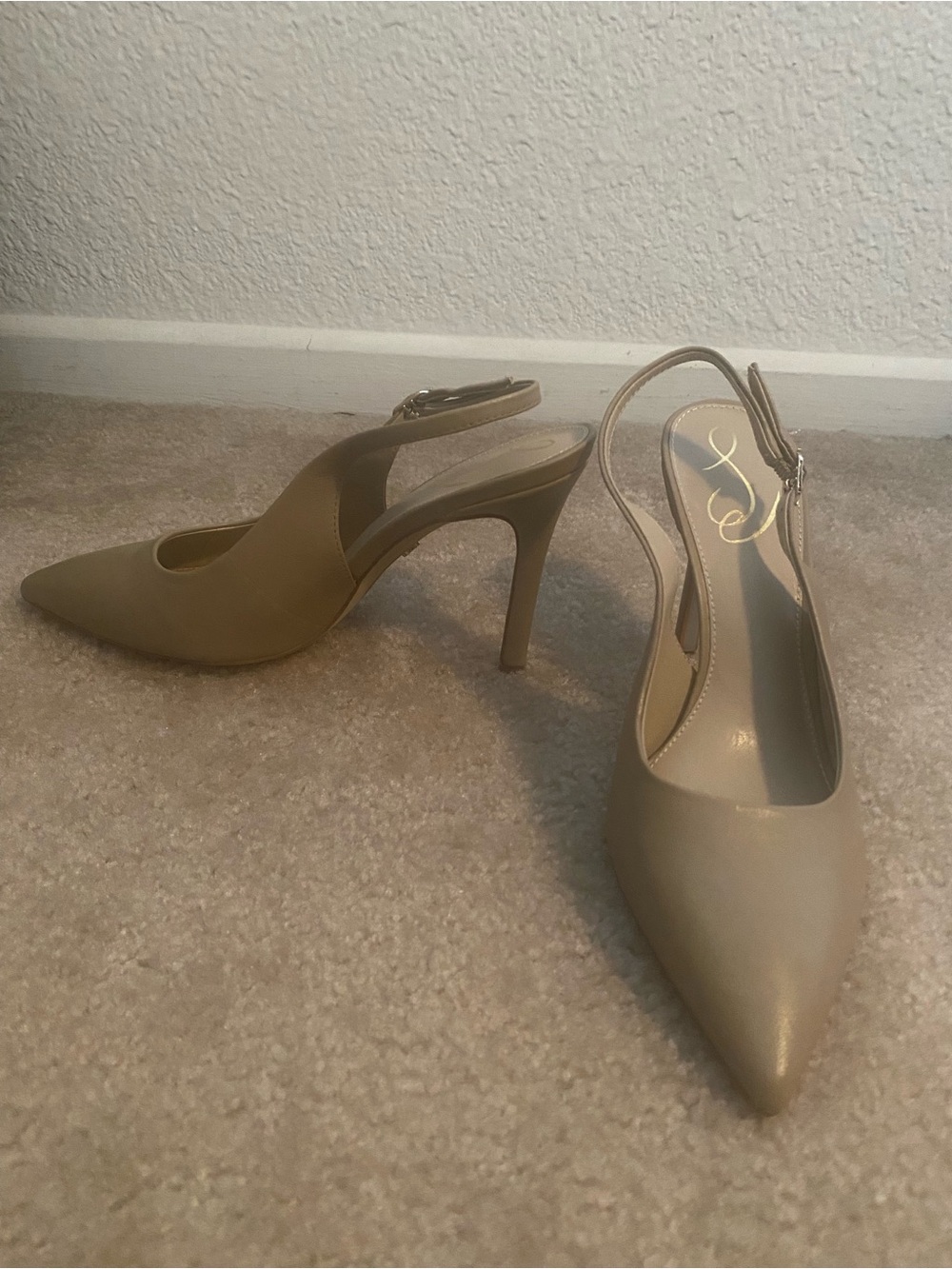 Sam Edelman Beige Sling-back Pointy Toe Heel - Women Size 7.5